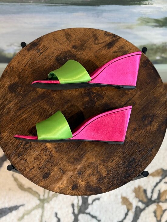 Jeffrey Campbell for Anthropologie - Green & Fuchsia Pink Wedge Heels - Size 9 - Picture 3 of 6